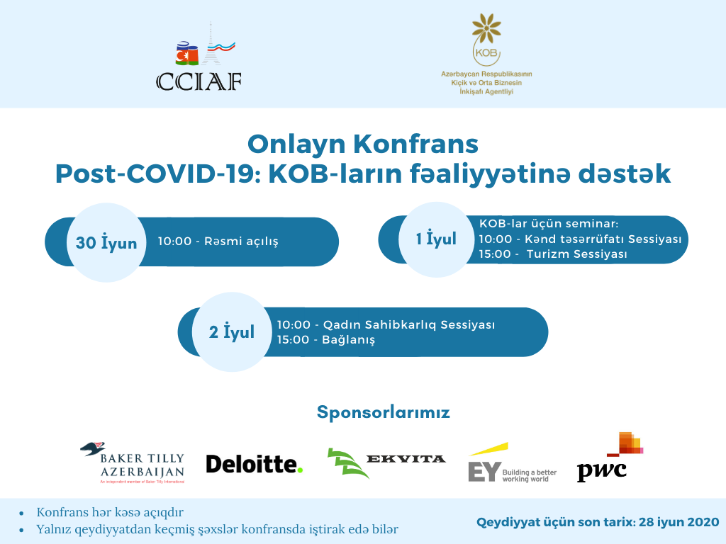 La Chambre de commerce et d'industrie Azerbaïdjan-France (CCIAF) organise une conférence en ligne sur le thème « Post-COVID 19 : La relance pour les PME »