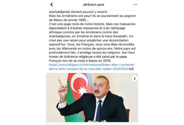 Un député français : Je considère juste de diffuser aussi la vision de l'Azerbaïdjan afin que chacun puisse se faire une idée en ayant une information plus complète