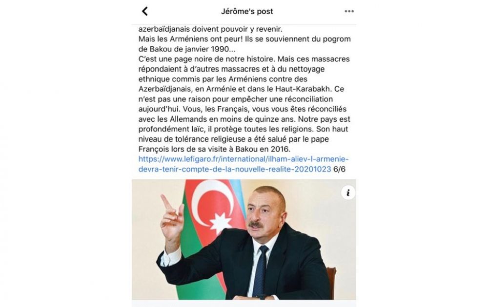 Un député français : Je considère juste de diffuser aussi la vision de l'Azerbaïdjan afin que chacun puisse se faire une idée en ayant une information plus complète