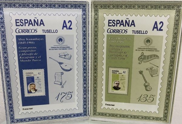 Des timbres-poste dédiés à deux grands compositeurs du monde turc, Uzeyir Hadjibeyov et Abaï Ibrahim Kunanbayev, ont été émis en Espagne